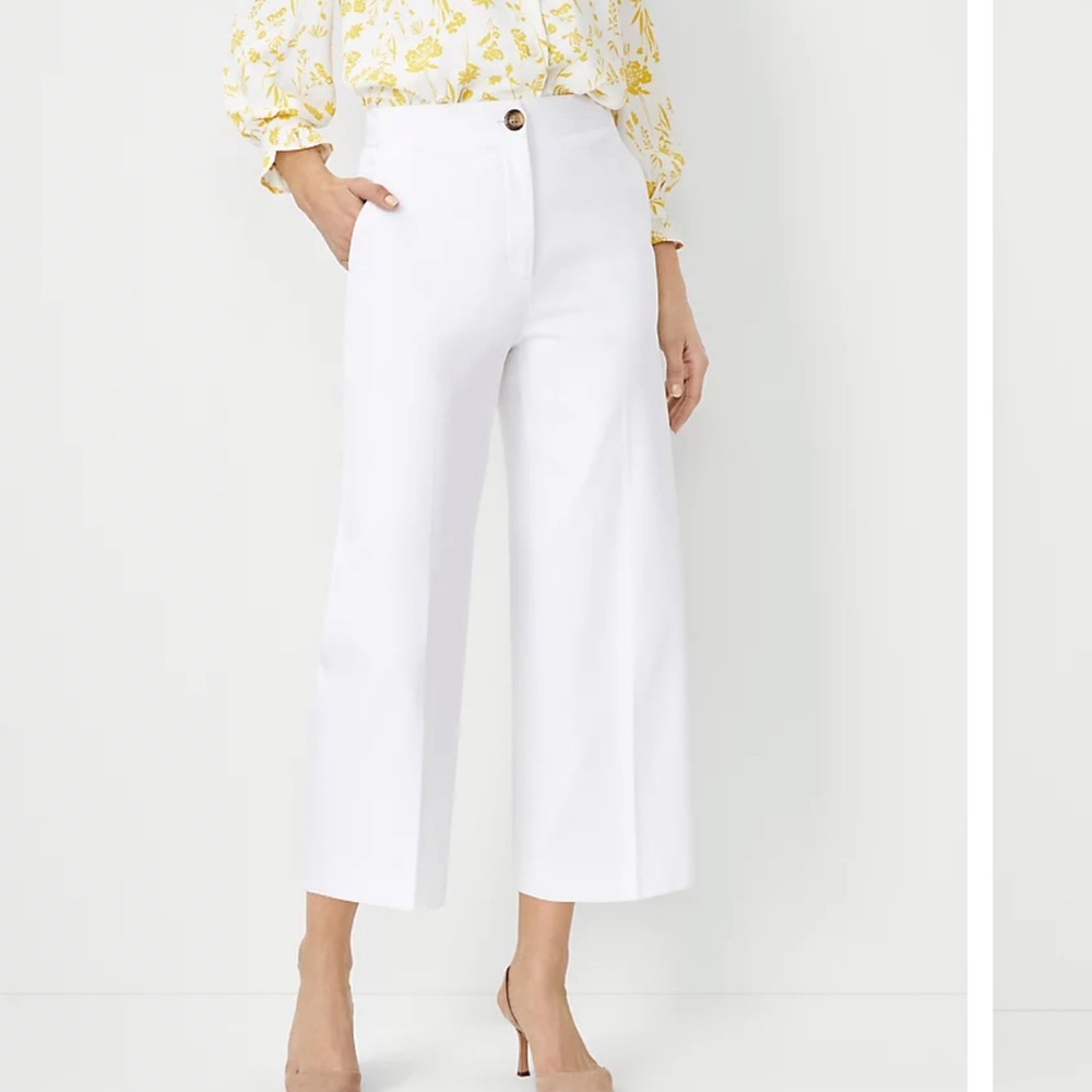 Ann Taylor The Kate Wide Leg Crop Pant, White, Size 12